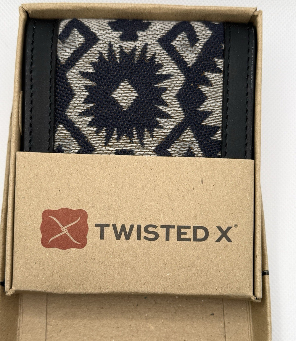 Twisted X Mens Bifold Wallet Western Woven Tapestry Leather Dk Brown Grey New
